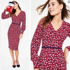 Boden Hannah Poinsettia Dress Red Midi Lined 10
